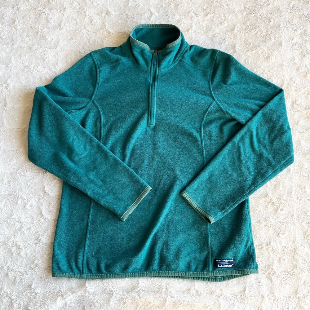 Vintage LL Bean Sweatshirt Pullover Womens Medium Teal 1/4 Zip Fleece Granola